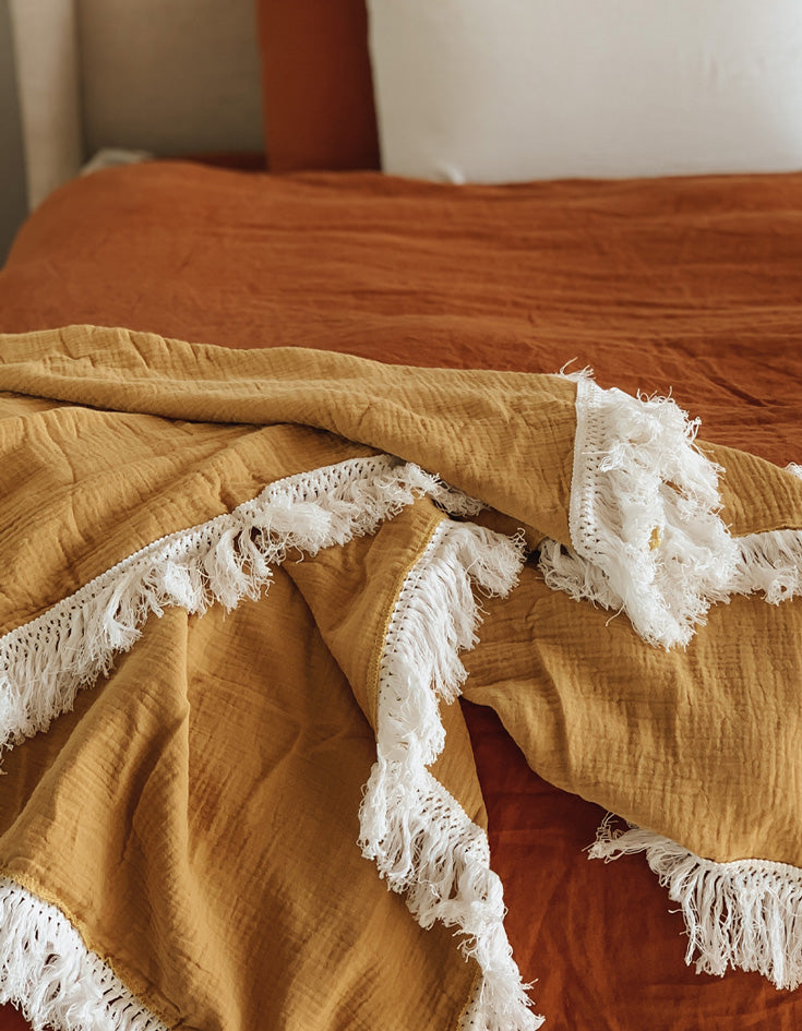 Fringe Muslin Quilt Honey