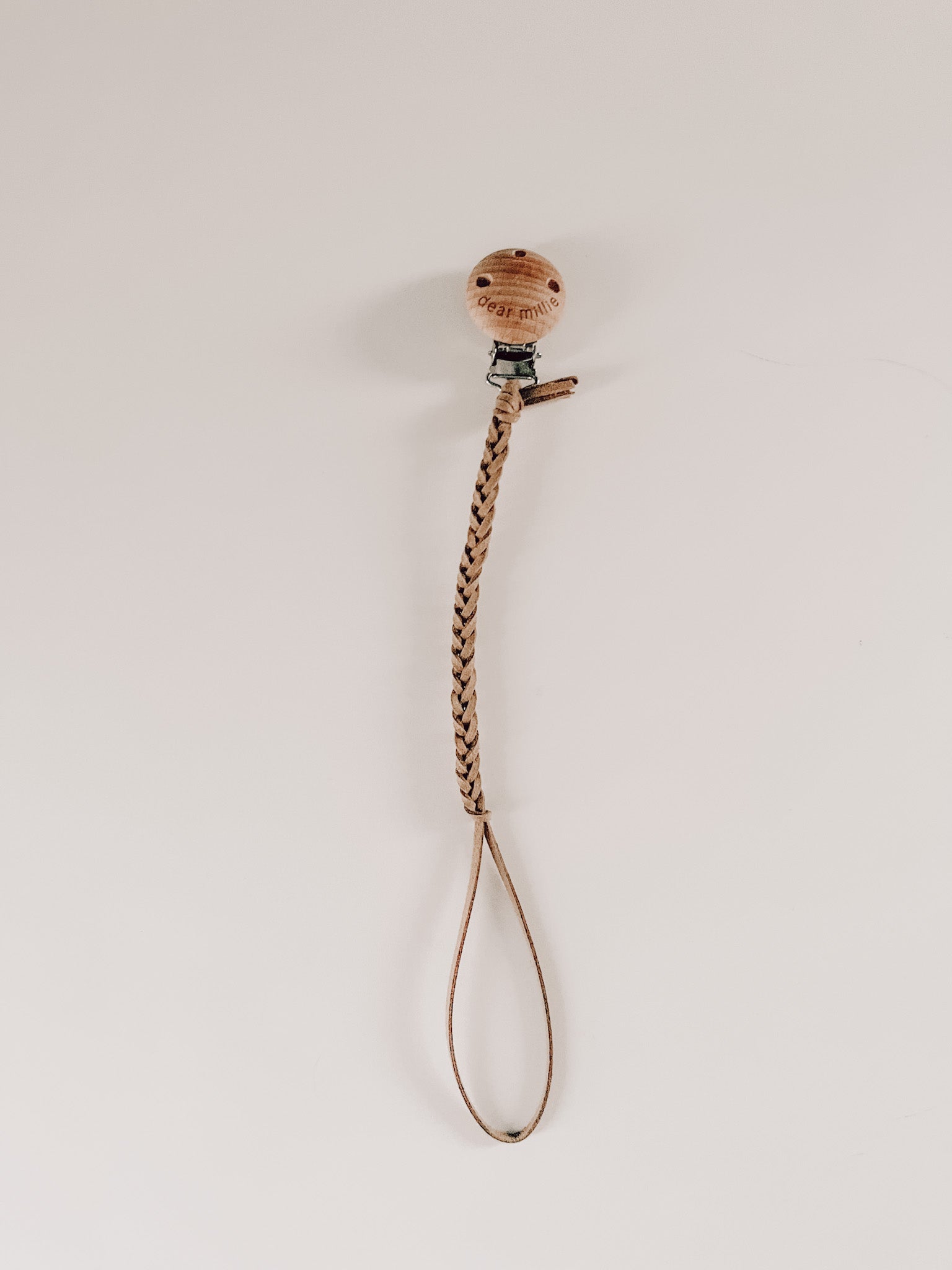 Pacifier Clip - Suede Leather Camel