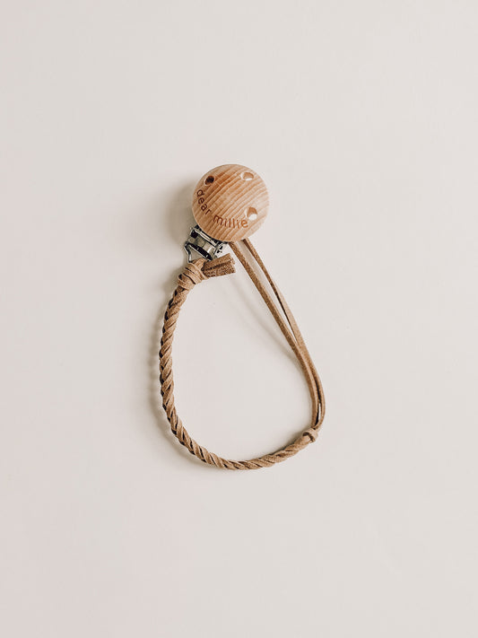 Pacifier Clip - Suede Leather Camel