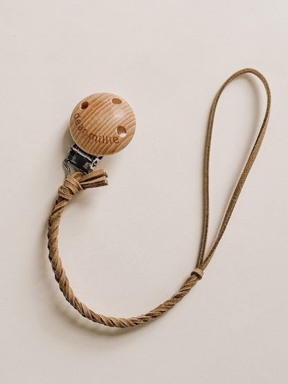 Pacifier Clip - Suede Leather Camel