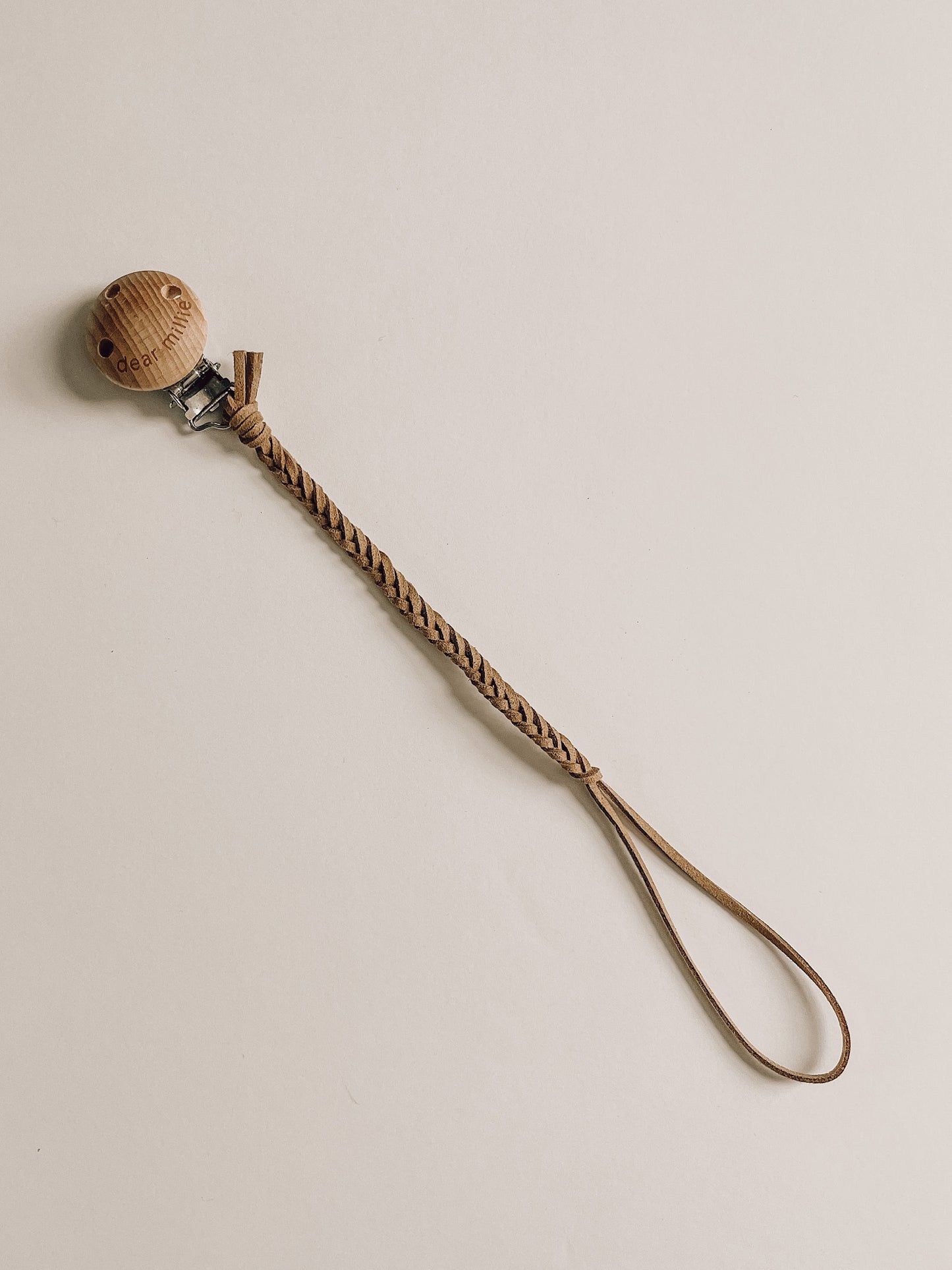 Pacifier Clip - Suede Leather Camel